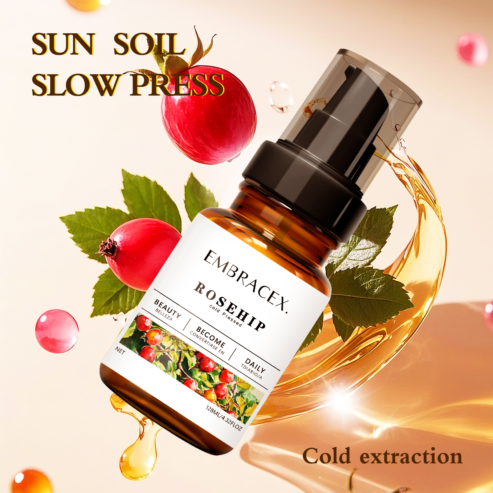 Hair Care Natural Ingredients - 128ml Rosehip Oil Carrier Oils Aromatherapy