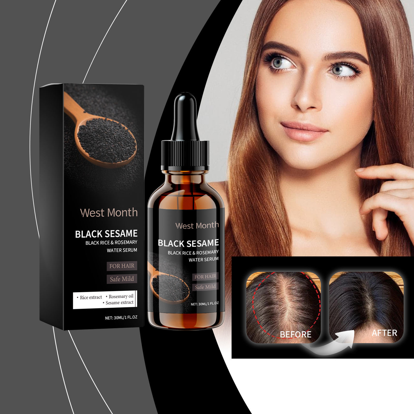 Split End Repair Serum - Black Sesame Hair Nourishing Serum -