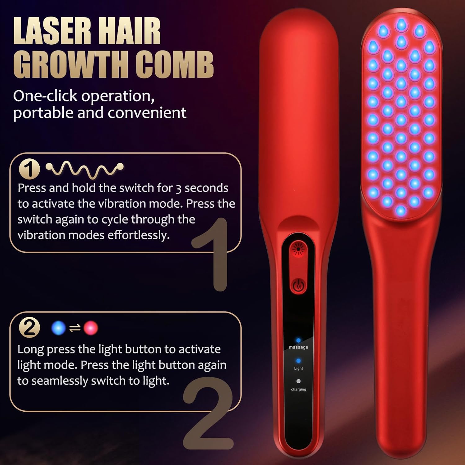 Laser hair growth comb, red li - Hair Care Vegan recension och pris